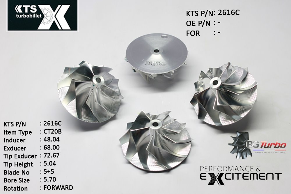 Turbo ROUE FORGÉE MFS PERFORMANCE - 5+5 PALES - INDUCER : 48,04 - EXDUCER : 68 - TYPE : CT20BANGLE : 45° - ROTATION : Forward - SUPER BACK : 2 - BORE SIZE : 5,7
